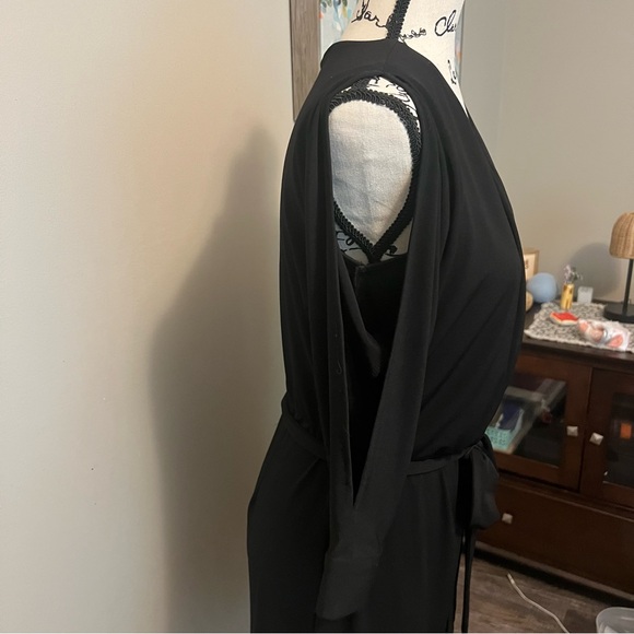 Calvin Klein black Jersey romper belted open sleeve v neck wedding dressy sz 6 - Picture 6 of 7